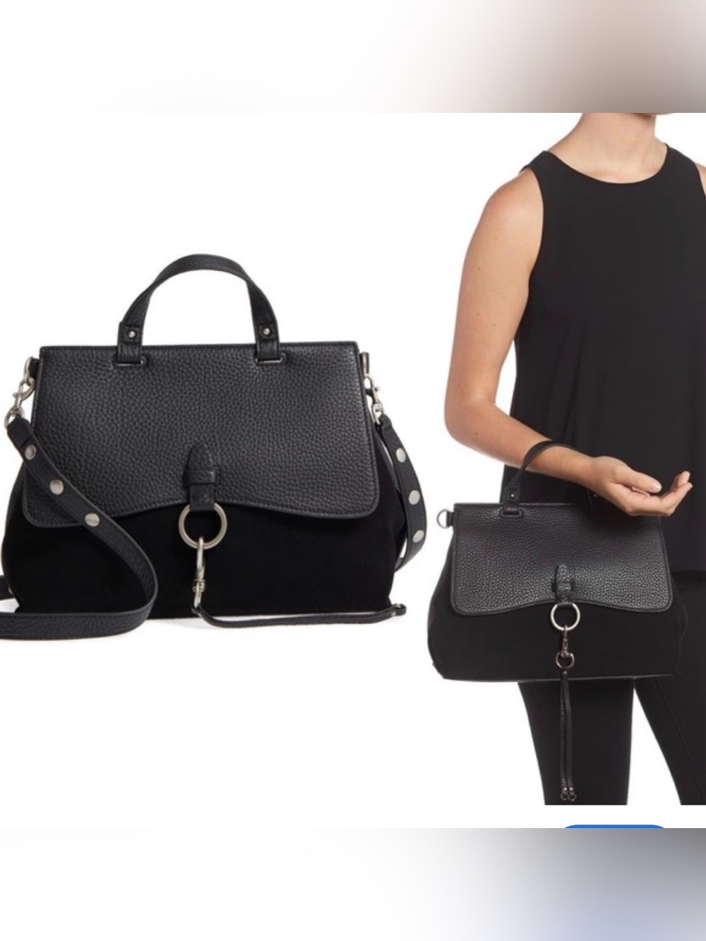 Rebecca Minkoff Keith Suede and Leather Medium Satchel in Black‎